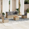 6 pcs conj. sofás jardim c/ almofadões vime PE bege misturado 1