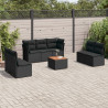 8 pcs conjunto sofás de jardim com almofadões vime PE preto 1
