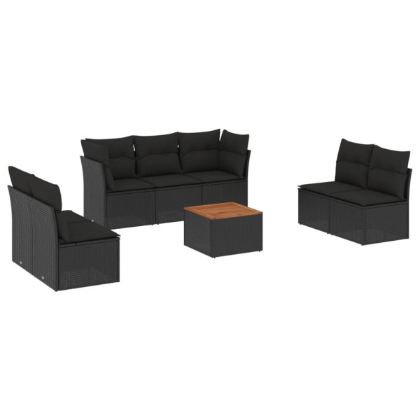 Set de sofás de jardín 8 piezas y cojines ratán sintético negro M 2