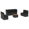 8 pcs conjunto sofás de jardim com almofadões vime PE preto 2