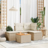 5 pcs conjunto de sofás p/ jardim com almofadões vime PE bege 1