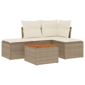 5 pcs conjunto de sofás p/ jardim com almofadões vime PE bege H