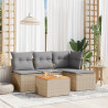 5 pcs conj. sofás jardim c/ almofadões vime PE bege misturado 1