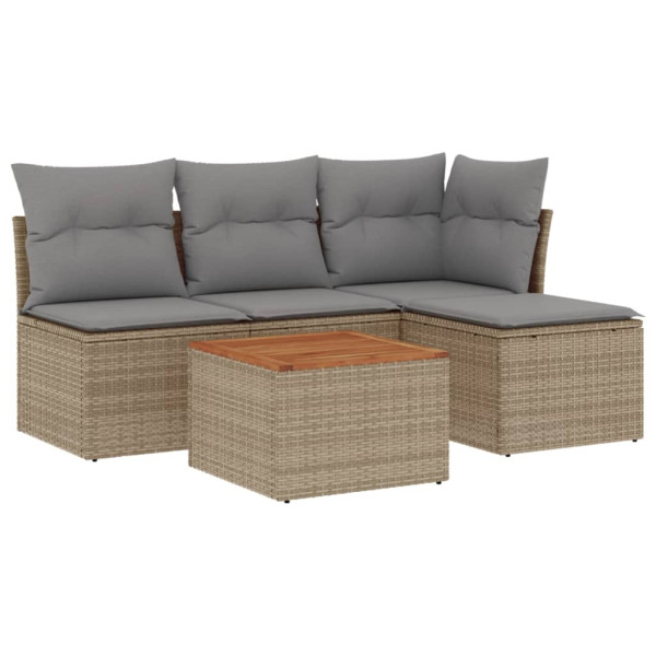 Juego de sofás jardín con cojines beige mezcla 5 pzas ratán PE M 2