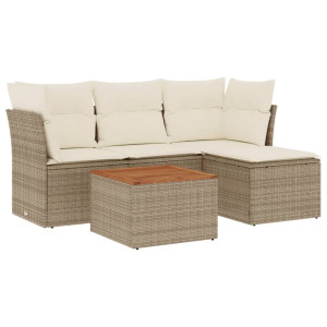 5 pcs conjunto de sofás p/ jardim com almofadões vime PE bege H