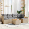 6 pcs conj. sofás jardim c/ almofadões vime PE bege misturado 1