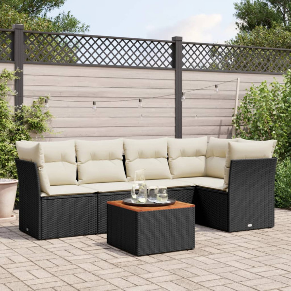 6 pcs conjunto sofás de jardim c/ almofadões vime PE preto D