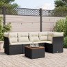 6 pcs conjunto sofás de jardim c/ almofadões vime PE preto 1