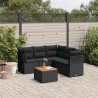 6 pcs conjunto sofás de jardim c/ almofadões vime PE preto 1