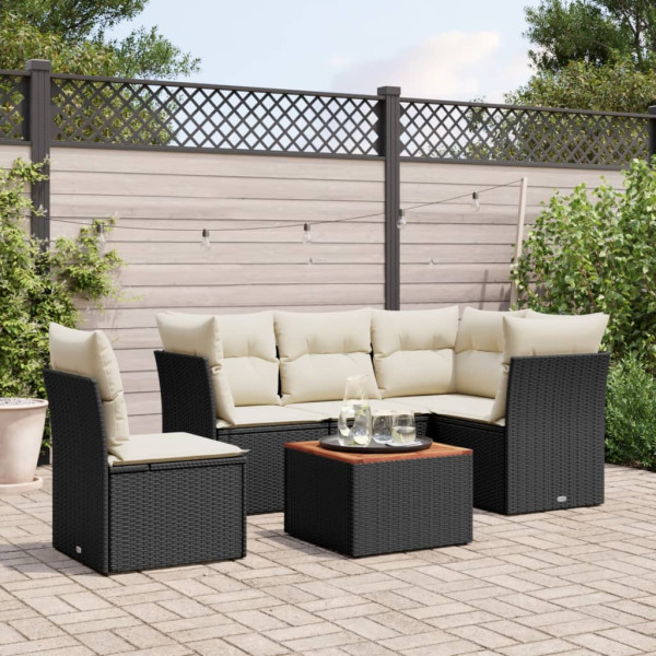 6 pcs conjunto sofás de jardim c/ almofadões vime PE preto D