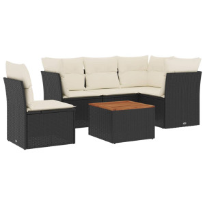 6 pcs conjunto sofás de jardim c/ almofadões vime PE preto H