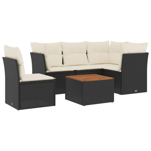 6 pcs conjunto sofás de jardim c/ almofadões vime PE preto M 2