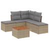 6 pcs conj. sofás jardim c/ almofadões vime PE bege misturado 2
