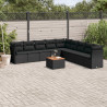 10 pcs conjunto sofás de jardim c/ almofadões vime PE preto 1