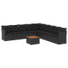10 pcs conjunto sofás de jardim c/ almofadões vime PE preto 2
