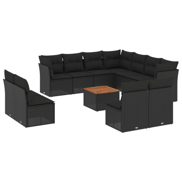 Set de sofás de jardín 12 piezas cojines ratán sintético negro M 2