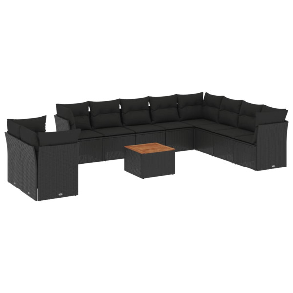 Set de sofás de jardín 11 pzas y cojines ratán sintético negro M 2