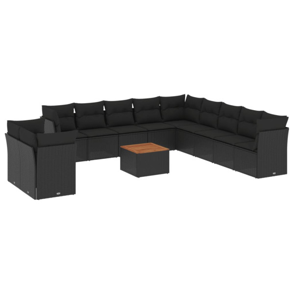 Set de sofás de jardín 12 piezas cojines ratán sintético negro M 2