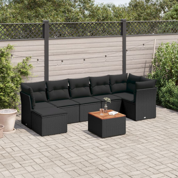 8 pcs conjunto sofás de jardim com almofadões vime PE preto D