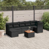 8 pcs conjunto sofás de jardim com almofadões vime PE preto 1
