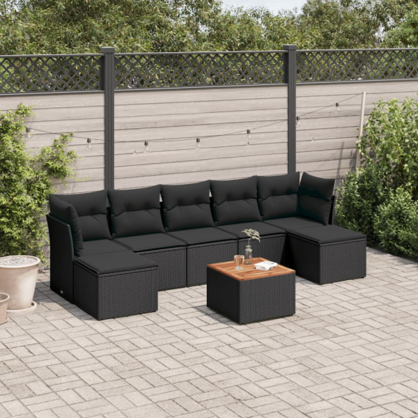 8 pcs conjunto sofás de jardim com almofadões vime PE preto D