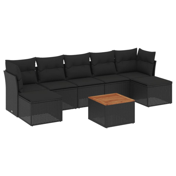 8 pcs conjunto sofás de jardim com almofadões vime PE preto M 2