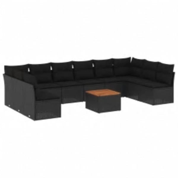 11 pcs conjunto sofás de jardim c/ almofadões vime PE preto M 2
