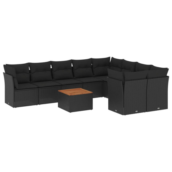10 pcs conjunto sofás de jardim c/ almofadões vime PE preto M 2