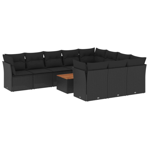 11 pcs conjunto sofás de jardim c/ almofadões vime PE preto M 2