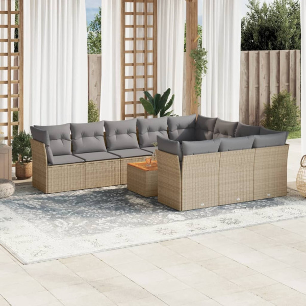 11 pcs conj. sofás jardim c/ almofadões vime PE bege misturado D