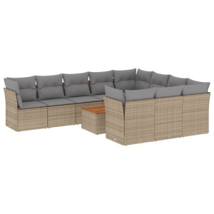 11 pcs conj. sofás jardim c/ almofadões vime PE bege misturado H