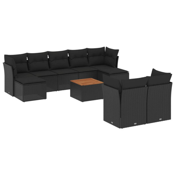 10 pcs conjunto sofás de jardim c/ almofadões vime PE preto M 2