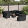12 pcs conjunto de sofás de jardim c/ almofadões vime PE preto 1