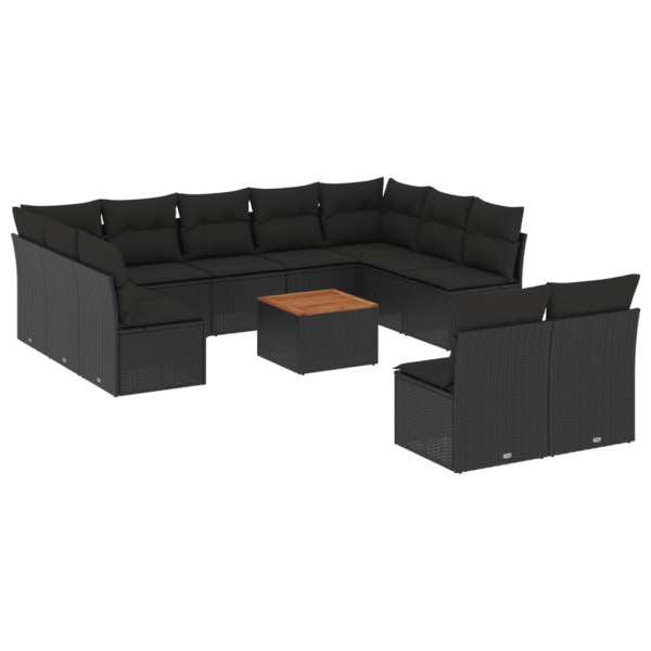 Set de sofás de jardín 12 piezas cojines ratán sintético negro M 2