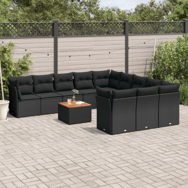 Set de sofás de jardín 12 piezas cojines ratán sintético negro D