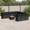 12 pcs conjunto de sofás de jardim c/ almofadões vime PE preto 1