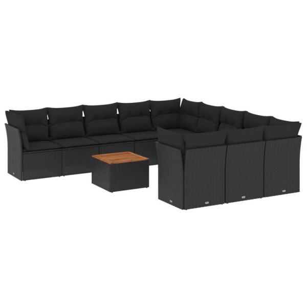 Set de sofás de jardín 12 piezas cojines ratán sintético negro M 2
