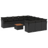 12 pcs conjunto de sofás de jardim c/ almofadões vime PE preto 2