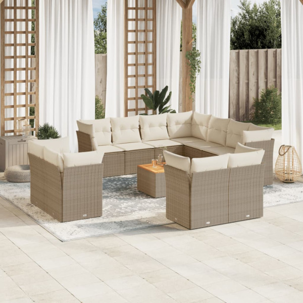 12 pcs conjunto de sofás p/ jardim com almofadões vime PE bege D