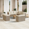 12 pcs conjunto de sofás p/ jardim com almofadões vime PE bege 1