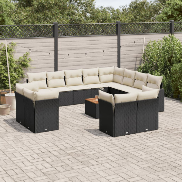 Set de sofás de jardín y cojines 13 pzas ratán sintético negro D
