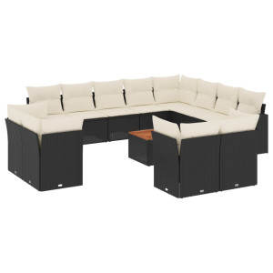 13 pcs conjunto de sofás de jardim com almofadões vime PE preto H