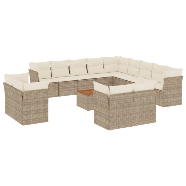14 pcs conjunto de sofás p/ jardim com almofadões vime PE bege M 2