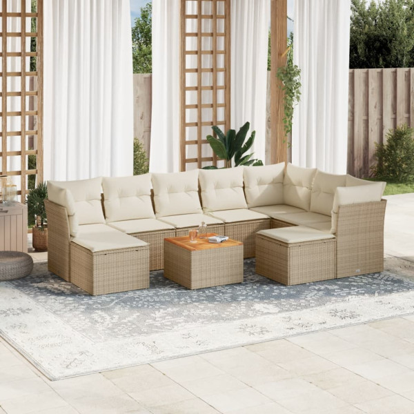 10 pcs conjunto de sofás p/ jardim com almofadões vime PE bege D