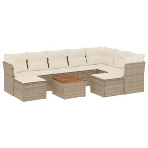 10 pcs conjunto de sofás p/ jardim com almofadões vime PE bege H