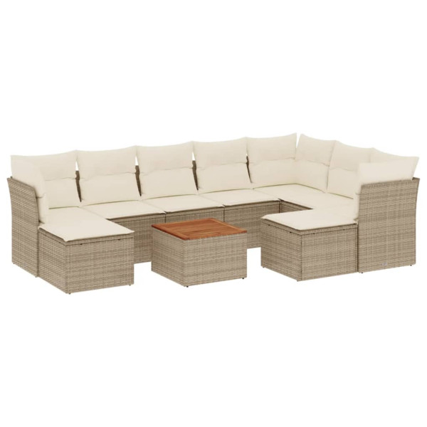 10 pcs conjunto de sofás p/ jardim com almofadões vime PE bege M 2