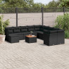 Set de sofás de jardín 12 piezas cojines ratán sintético negro 1
