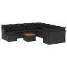 12 pcs conjunto de sofás de jardim c/ almofadões vime PE preto 2