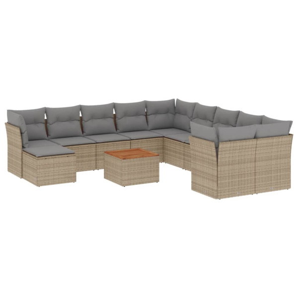 Juego de sofás jardín con cojines beige mezcla 12 pzas ratán PE M 2