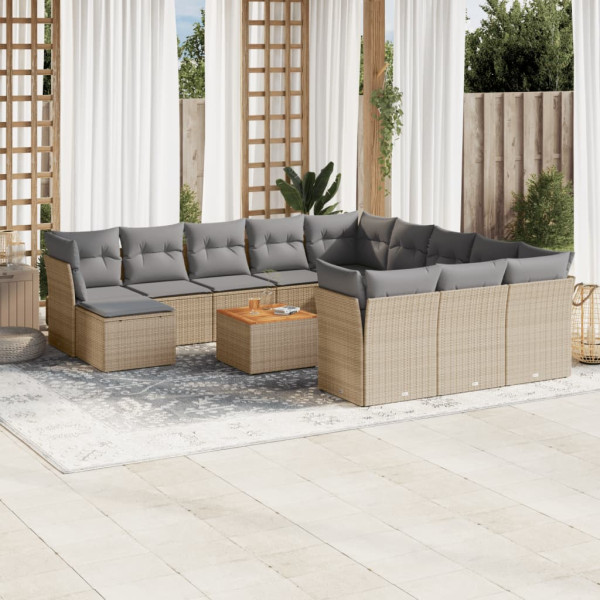 Juego de sofás jardín con cojines beige mezcla 13 pzas ratán PE D